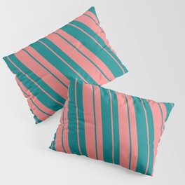 [ Thumbnail: Light Coral & Teal Colored Striped/Lined Pattern Pillow Sham ]