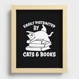 Easily Distracted By Cats & Books Recessed Framed Print