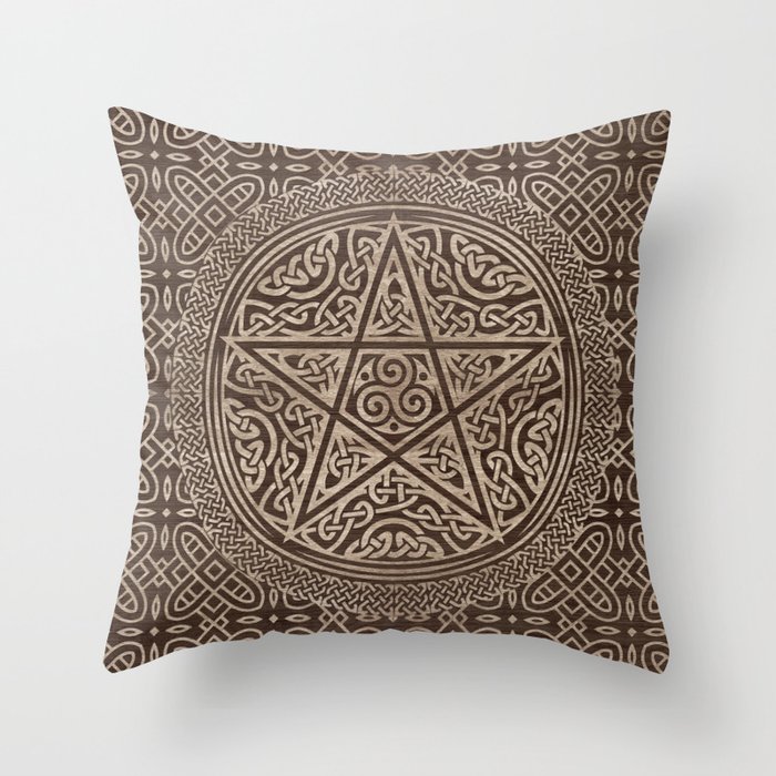 Pentagram Ornament Wooden Texture Throw Pillow