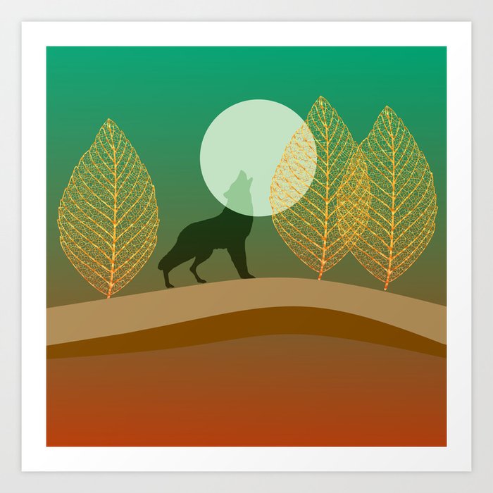 WOLF IN THE FOREST Simple Illustration  Art Print
