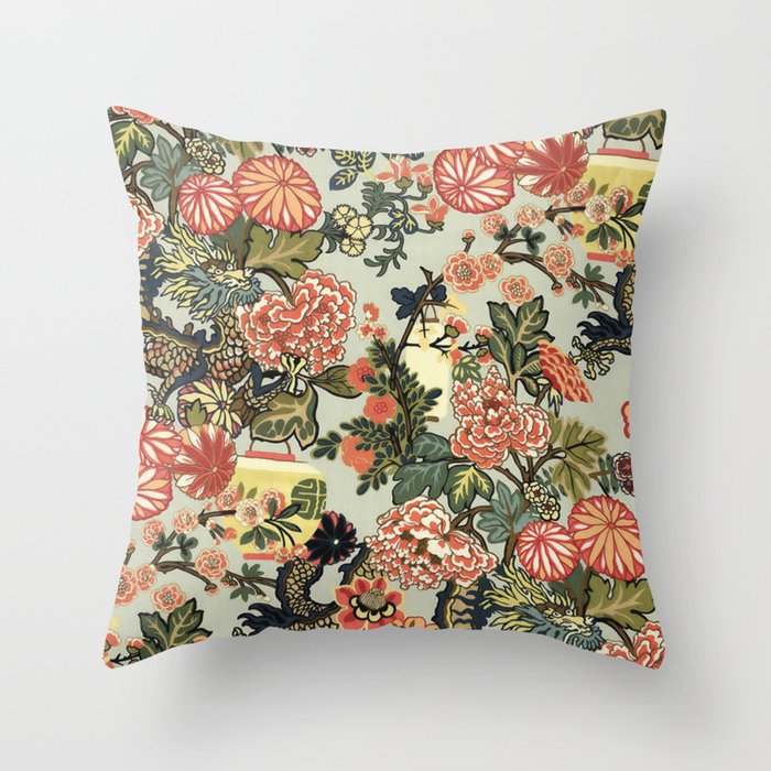 Chinese Dragon Vintage Floral Pattern Throw Pillow