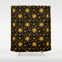 Abstract Hand-painted Vintage Fireworks in Gold and Black Shower Curtain