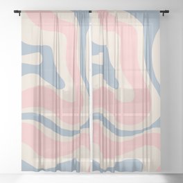 Modern Retro Liquid Swirl Abstract Pattern Square in Light Blue and Pink Sheer Curtain