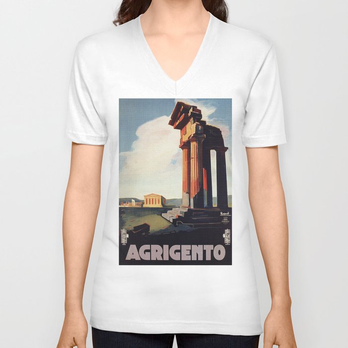 Vintage 1920s Agrigento Italian travel ad V Neck T Shirt