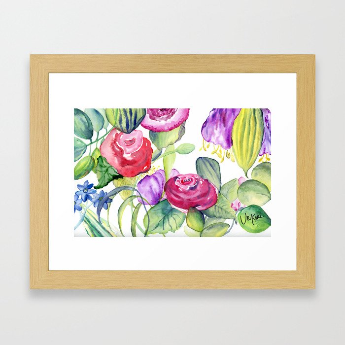 Rose watercolour flowers pin violet Framed Art Print