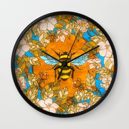 Bumblebee In Wild Rose Wreath Wall Clock
