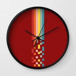 Classic Colorful Retro Rainbow Stripes Pixel Drops - Aikichi Wall Clock | Spring, Lines, Bright, Videogame, Rainbow, Simple, Colorful, Decor, Abstract, Videogames 