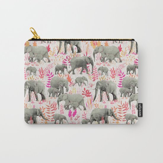 Sweet Elephants in Pink, Orange and Cream Carry-All Pouch