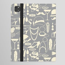 White Fashion 1920s Vintage Pattern on Silver Grey iPad Folio Case