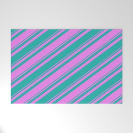[ Thumbnail: Violet and Light Sea Green Colored Stripes/Lines Pattern Welcome Mat ]