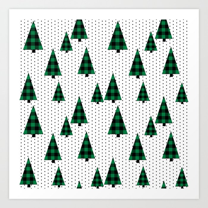Christmas Tree forest minimal scandi dots plaid patterned holiday winter Art Print