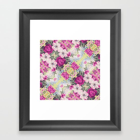 Trendy Vintage Purple Teal Floral Fashion Pattern Framed Art Print