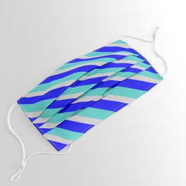 [ Thumbnail: Turquoise, Light Grey & Blue Colored Lines/Stripes Pattern Face Mask ]
