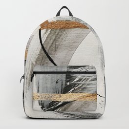 Armor [7]: a bold minimal abstract mixed media piece in gold, black and white Backpack