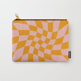 Wavy Check - Orange And Pink - Checkerboard Pattern Print Carry-All Pouch | Checked Print, Wavy Checkerboard, Gingham, Checkerboard Print, Checked, Warped, Twirly Checkerboard, Bold Checkerboard, Vichy, Checkerboard 