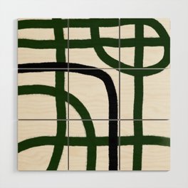 Abstract Minimal Line Art in Forest Green  Wood Wall Art