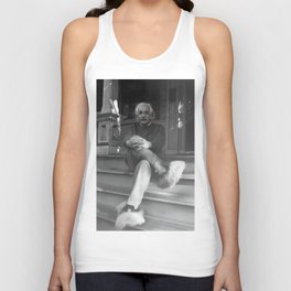 Funny Einstein in Fuzzy Slippers Classic Black and White Satirical Photography - Photographs Tank Top
