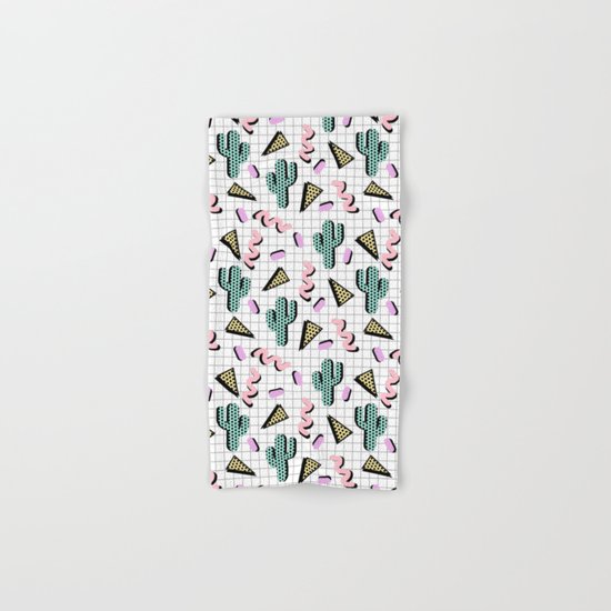 Sweetness - memphis retro grid cactus pastel neon 80s style classic socal beach life surf desert art Hand & Bath Towel