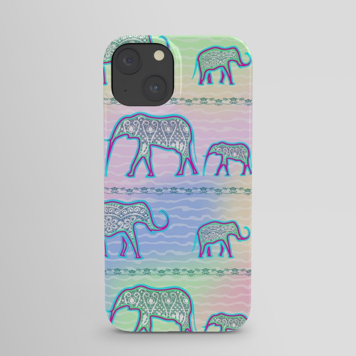 Elephant Family on Pale Stripes iPhone Case