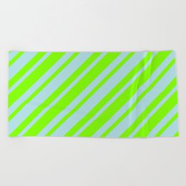 [ Thumbnail: Powder Blue & Chartreuse Colored Lined/Striped Pattern Beach Towel ]