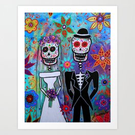 DAY OF THE DEAD WEDDING COUPLE PAINTING Art Print