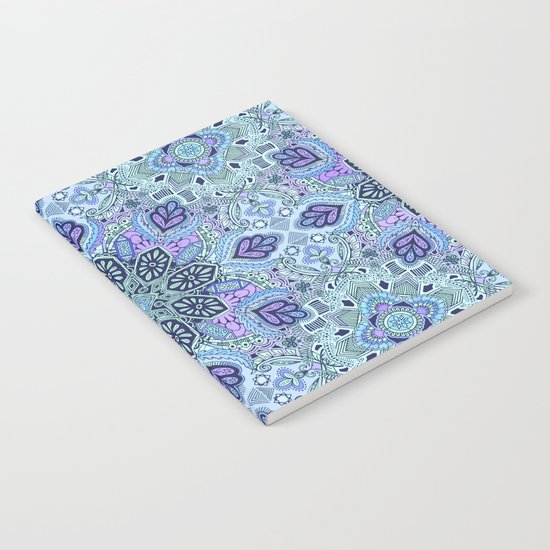Navy Blue, Mint and Purple Boho Pattern Notebook