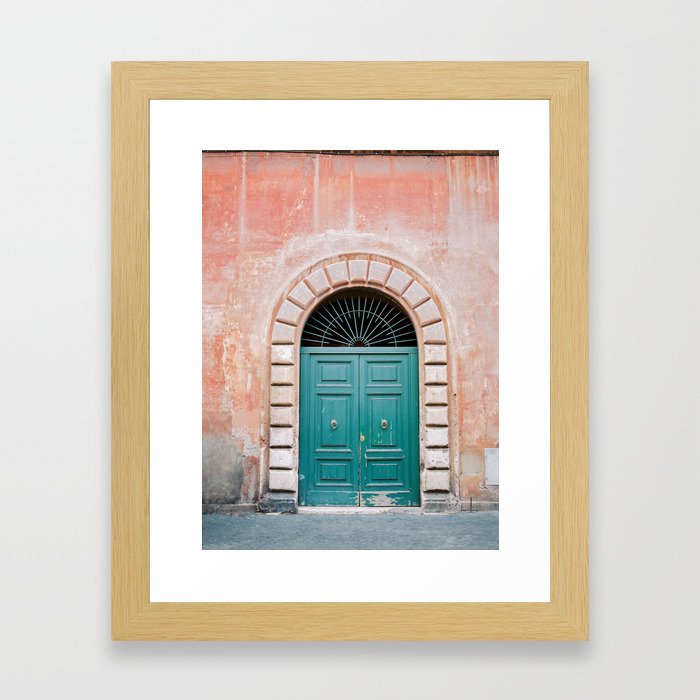 Turquoise Green door in Trastevere, Rome. Travel print Italy - film photography wall art colourful. Framed Art Print