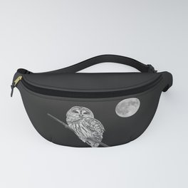 Owl, See the Moon: Barred Owl (bw, sq) Fanny Pack