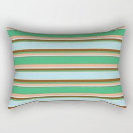 [ Thumbnail: Sea Green, Light Salmon, Powder Blue, and Brown Colored Striped/Lined Pattern Rectangular Pillow ]