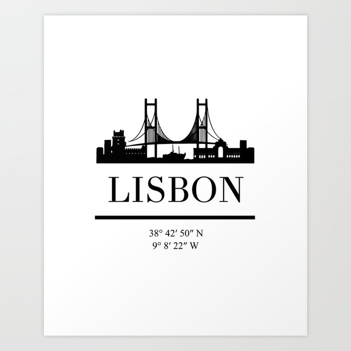 LISBON PORTUGAL BLACK SILHOUETTE SKYLINE ART Art Print