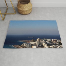 Rhodes town in Greece - aerial view Rug | Medieval, Sea, Cityscape, Old, Island, City, Photo, Background, Greece, Aegean 