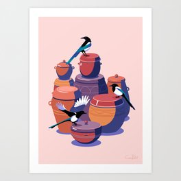 Korean Magpies & Kimchi Pots Art Print