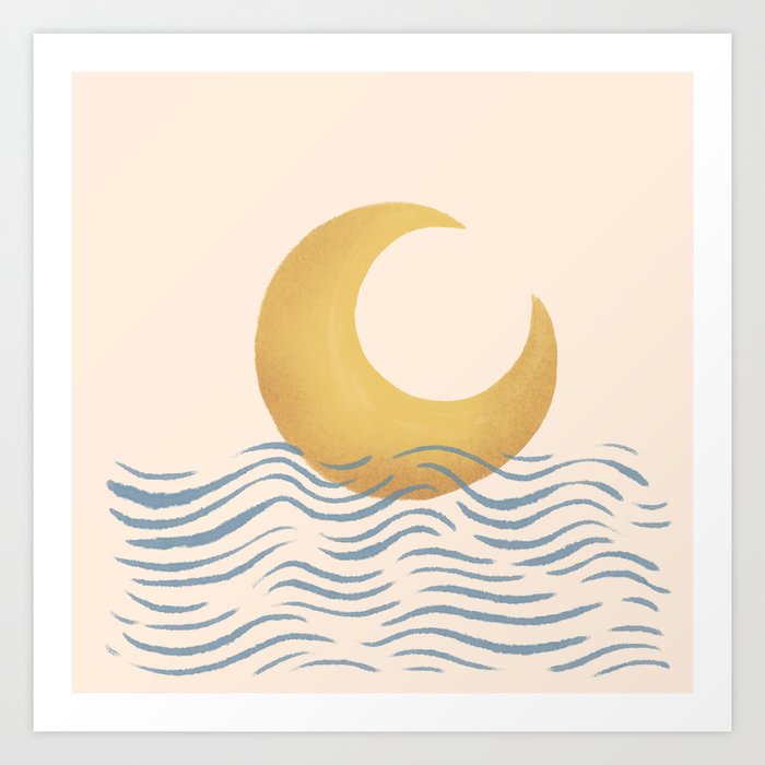 Good Night Moonset Moonrise Ocean Art Print