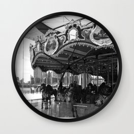 Merry-Go-Round Wall Clock | Photo, Vintage, Black and White, Love 