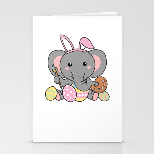 Cute Elephant Easter With Easter Eggs As Easter Stationery Cards