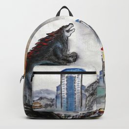 Monsters destroy the city - Yellowbox ink painting Backpack