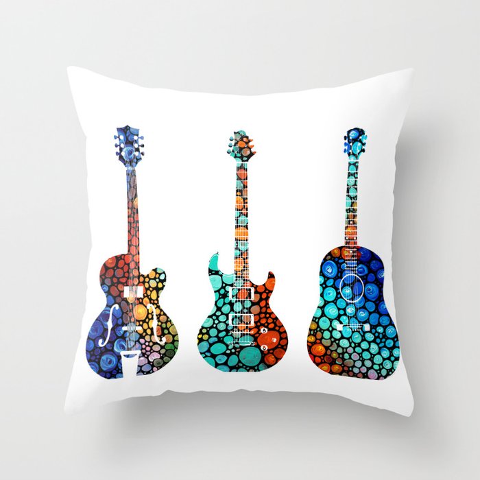 Modern Mosaic Music Art Three Colorful Guitars Throw Pillow