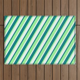 [ Thumbnail: Mint Cream, Teal, and Green Colored Lines Pattern Outdoor Rug ]