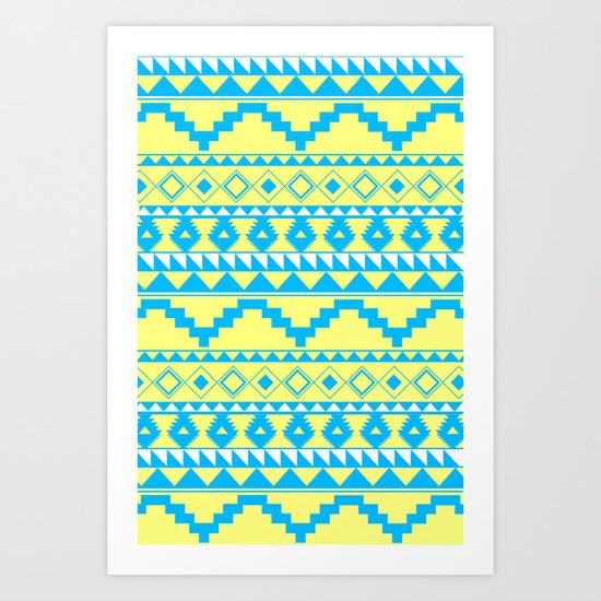 Aztec Pattern 2 Blue & Yellow Art Print