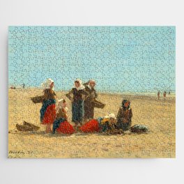 Women on the Beach at Berck, 1881 by Eugene Boudin Jigsaw Puzzle