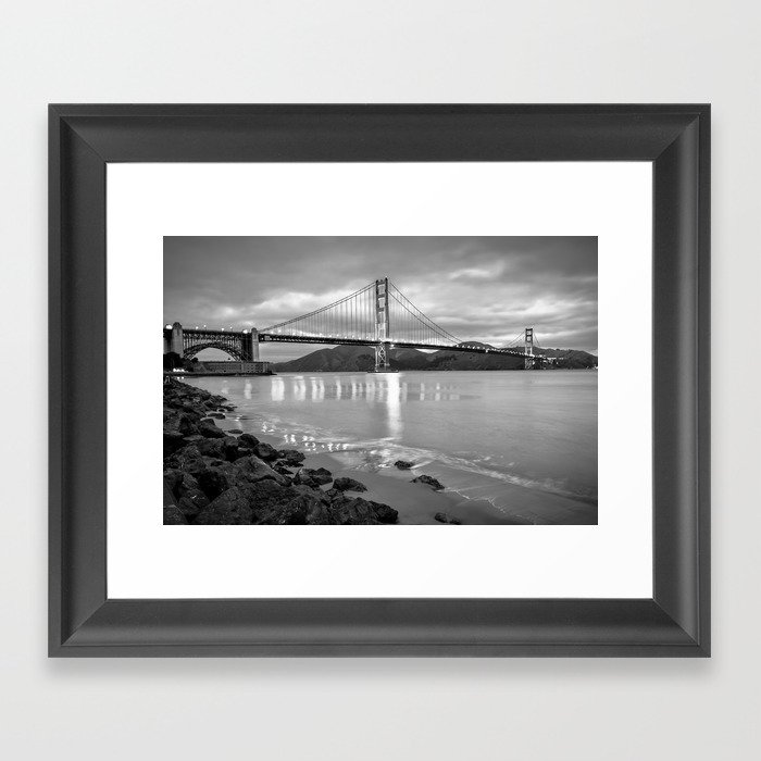 Golden Gate Bridge in Black and White - San Francisco Cityscape Framed Art Print