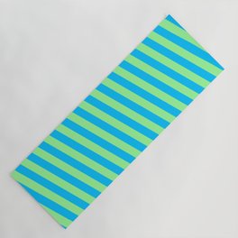 [ Thumbnail: Deep Sky Blue and Green Colored Striped/Lined Pattern Yoga Mat ]