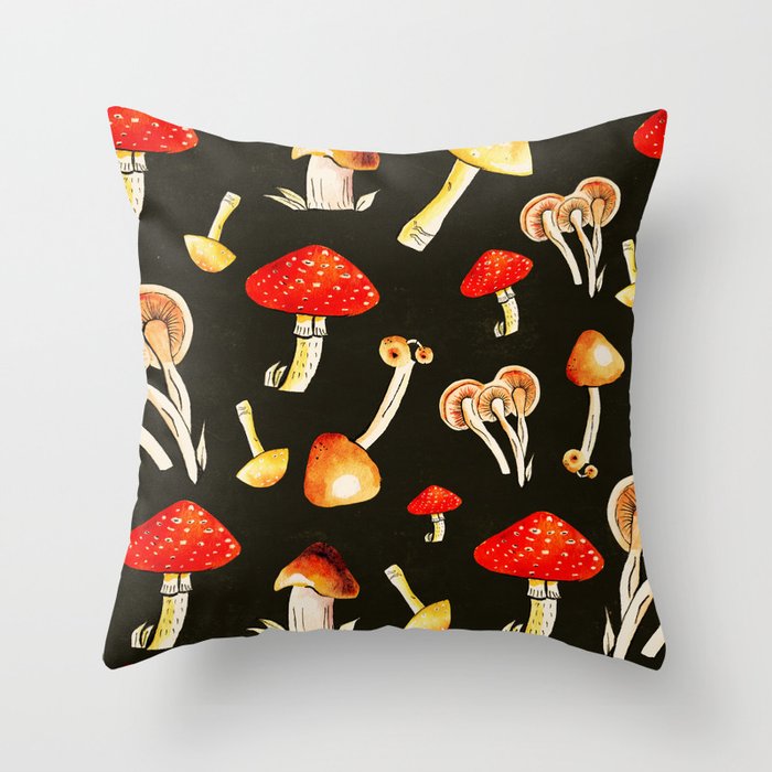Brigt Mushrooms Throw Pillow