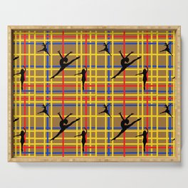 Dancing like Piet Mondrian - New York City I. Red, yellow, and Blue lines on the brown background Serving Tray