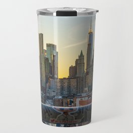 New York City Through the Fence | Skyline Sunset Travel Mug