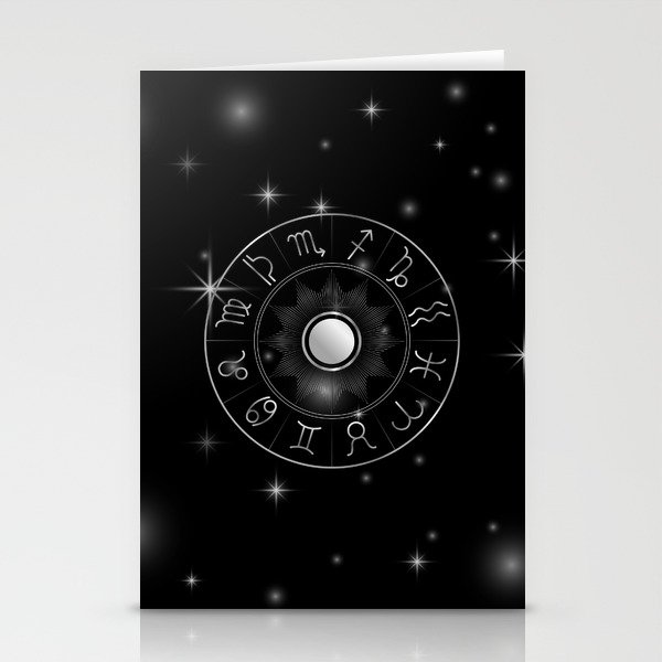 Zodiac astrology circle Silver astrological signs with moon sun and stars Stationery Cards