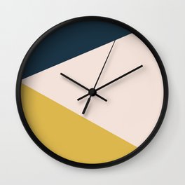 Jag. Minimalist Geometric Color Block in Navy Blue, Mustard Yellow, and Pale Blush Pink Wall Clock