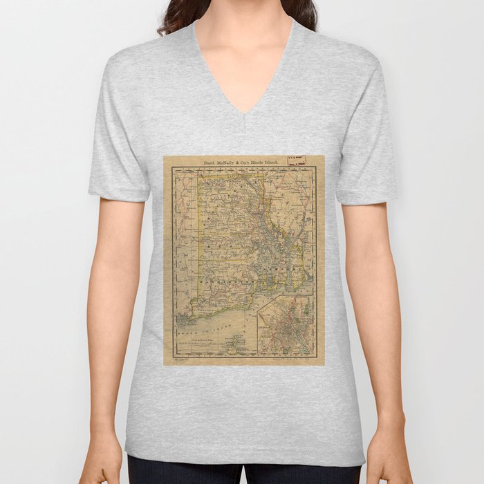 Vintage Map of Rhode Island (1875) V Neck T Shirt