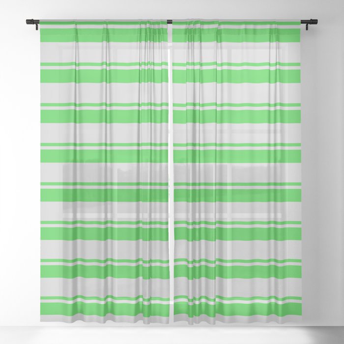 Lime Green & Light Grey Colored Striped Pattern Sheer Curtain