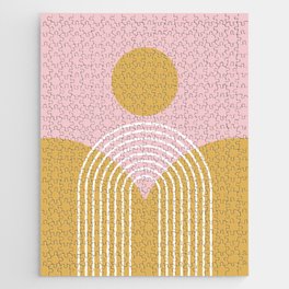 Geometric Rainbow Sun Abstract 23 in Gold Pink Jigsaw Puzzle